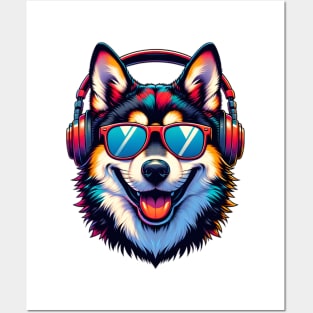 Mudi as Smiling DJ with Headphones and Sunglasses Posters and Art